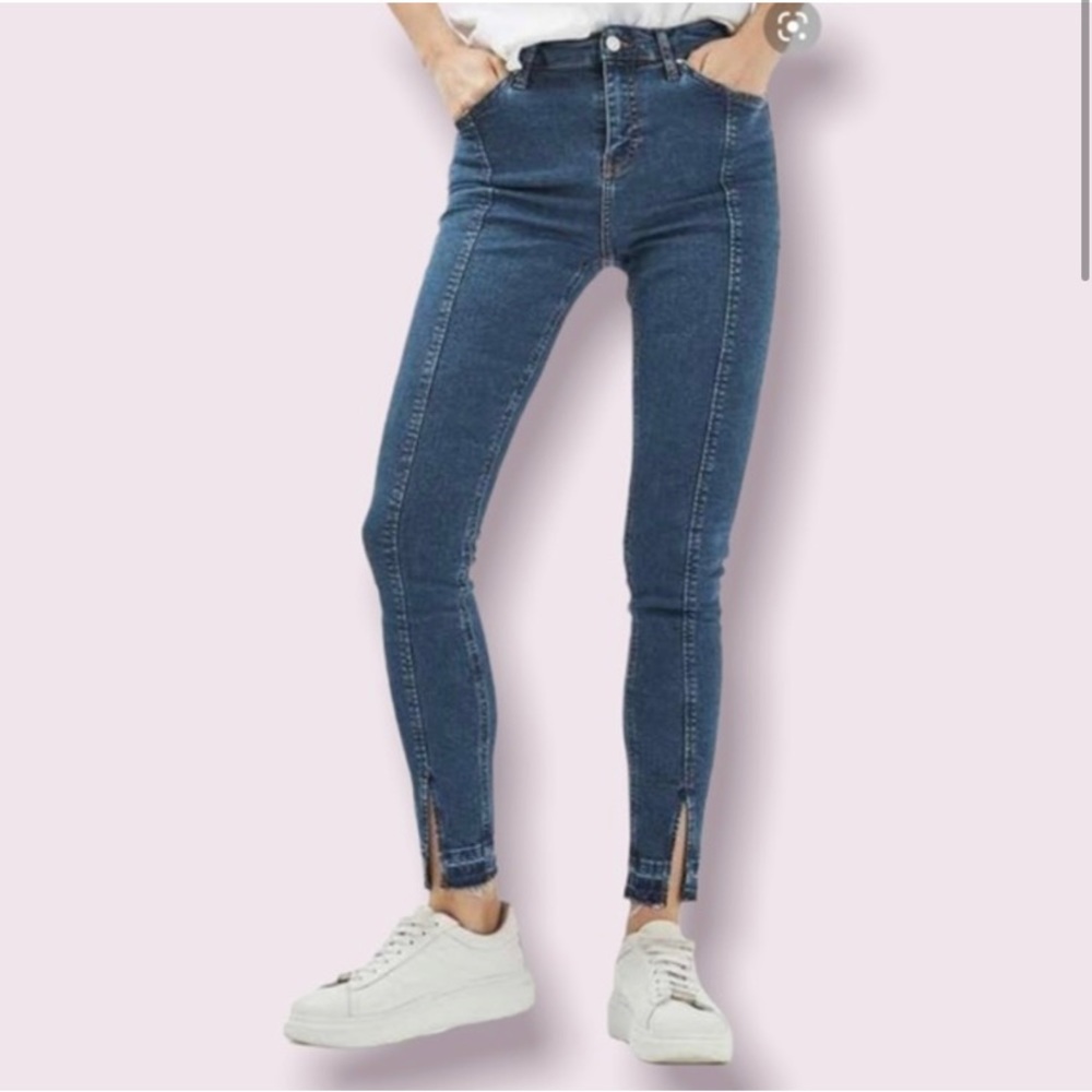 Topshop moto Jamie front seamed high rise raw hem jean